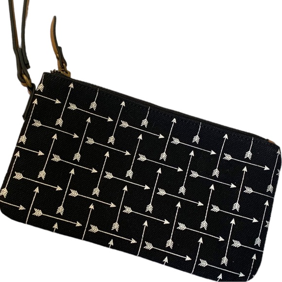 NEW Black & White Arrow Cotton Clutch Purse Bag Faux Leather Straps - Picture 5 of 5
